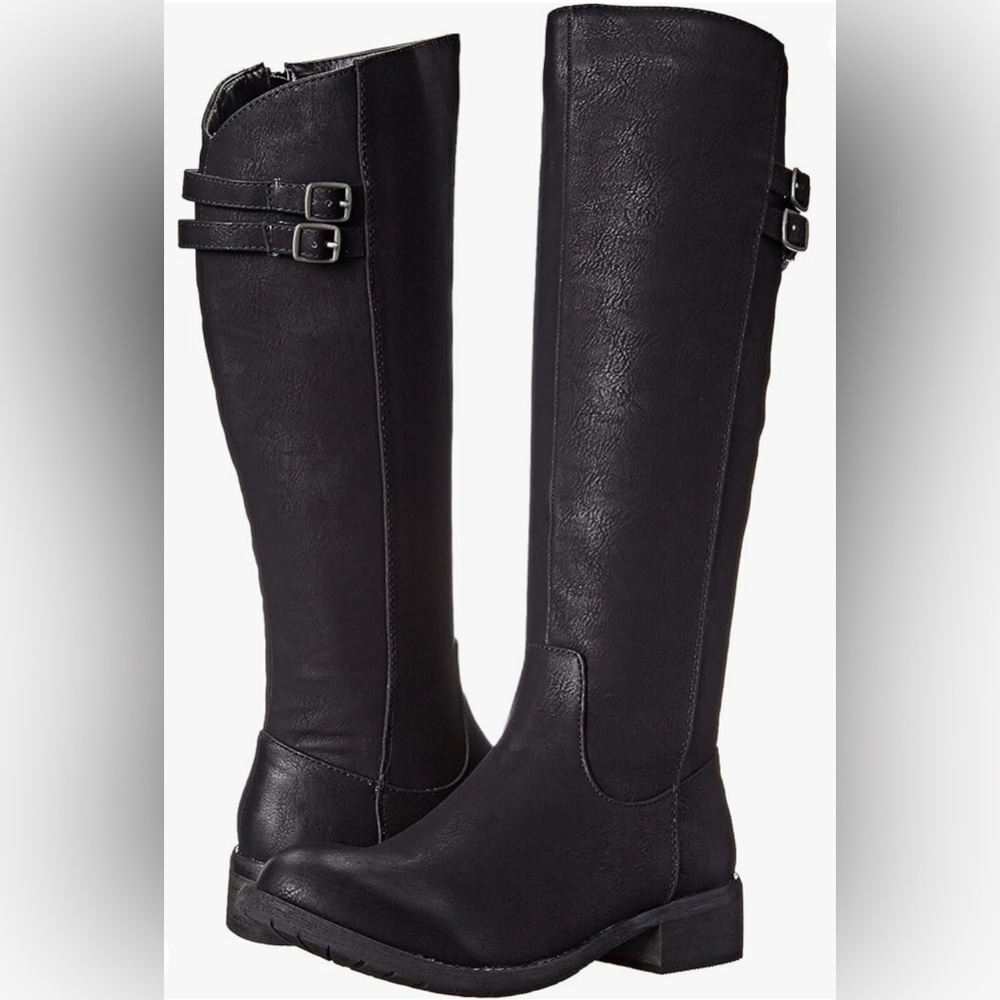 Very Volatile Black Knee High Women’s Boots Faix Leather Side Zipper Sz 7.5